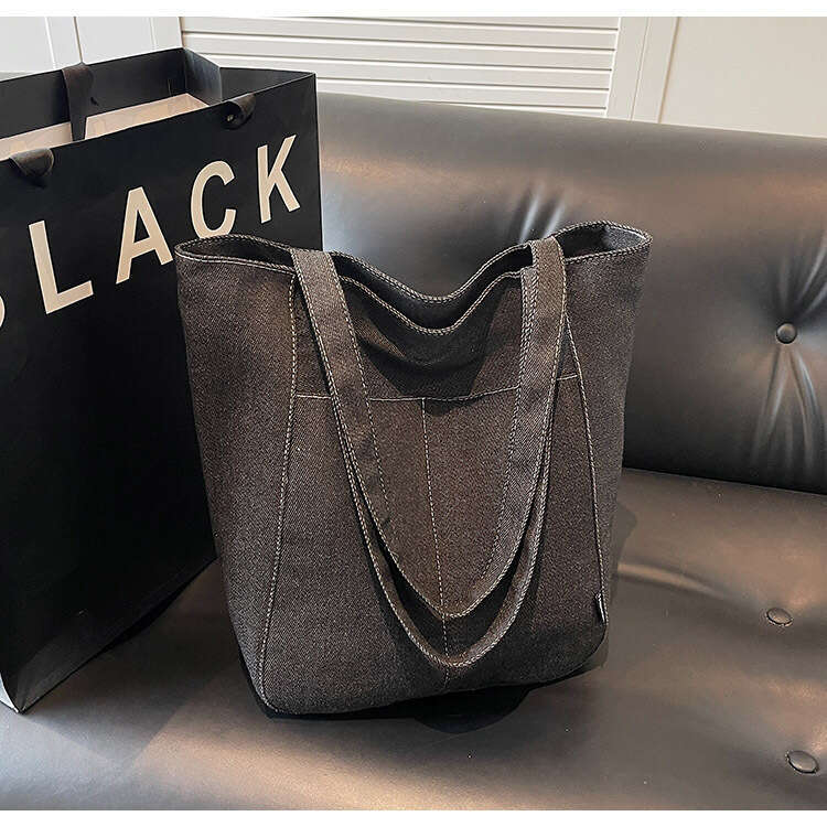 New Casual Solid Color Large Capacity Denim Tote Versatile Commuter Student Class Shoulder Bag Designer Bags for Women