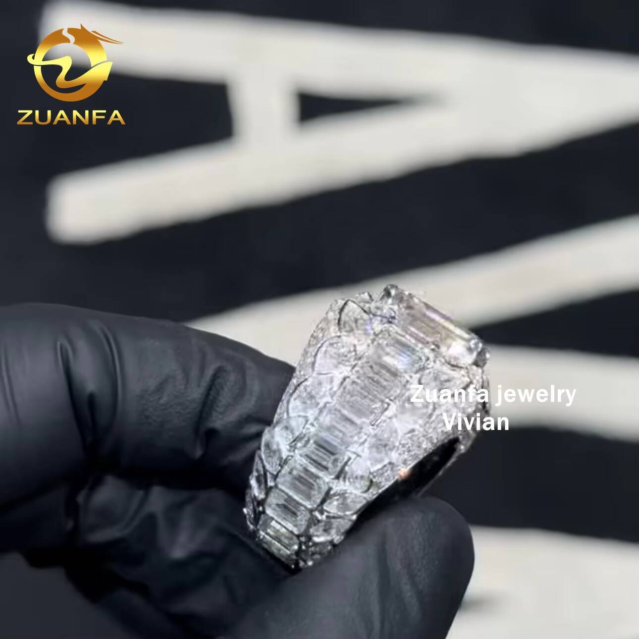 Luxury Fashion Hip Hop Fine Jewelry Sterling Silver 925 VVS Miossanite Diamond Iced Out Ring