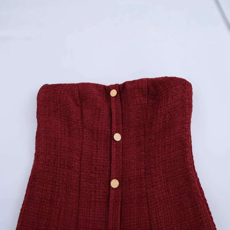 DHEssentials 2025 Spring New Fashion Slim Fit Chanel Style Tweed Waist-Cinching Strapless Dress