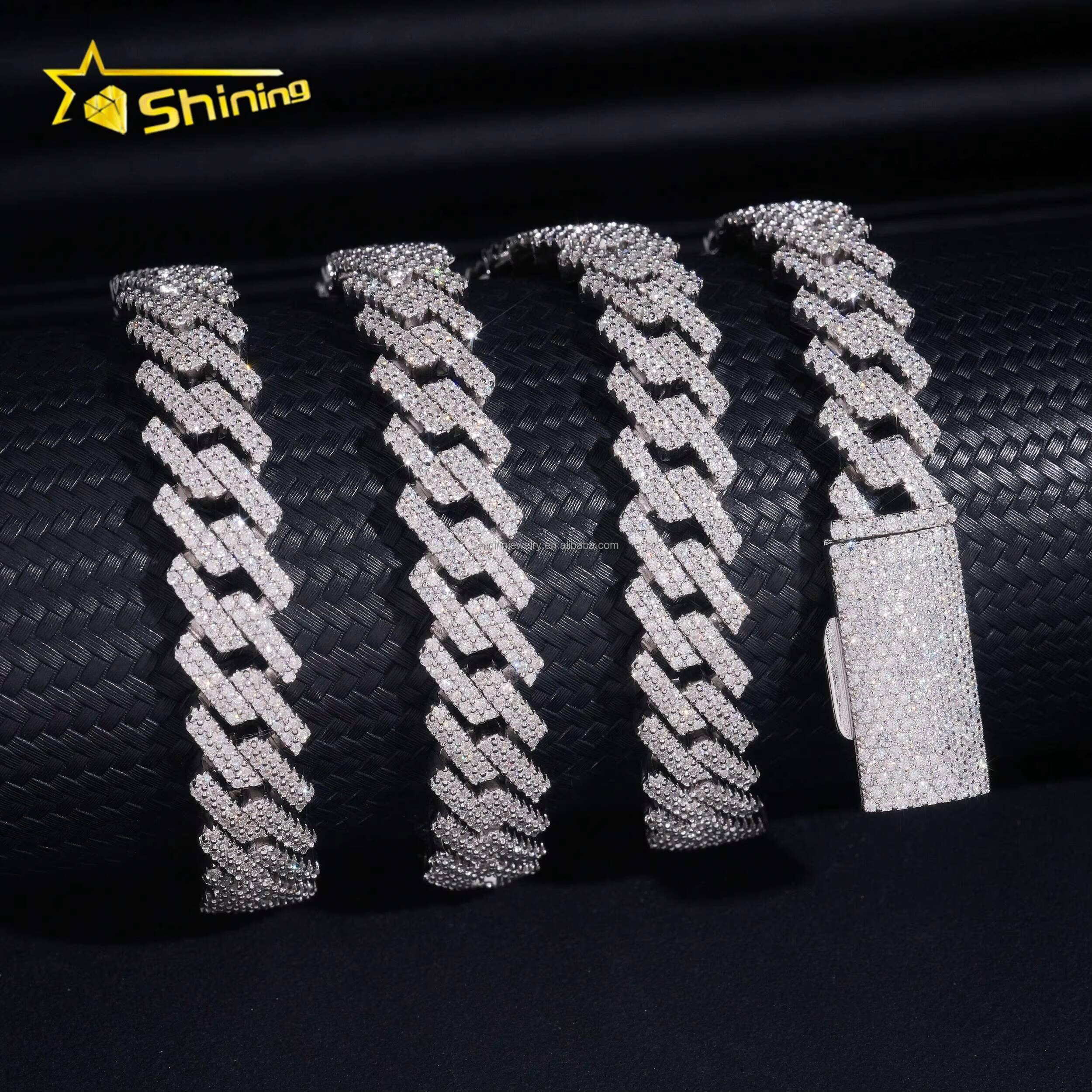 New Trendy Fashion Rapper Jewelry GRA Certificate 12mm Two Rows Iced Out Moissanite Diamond S925 Sterling Silver Miami Cuban