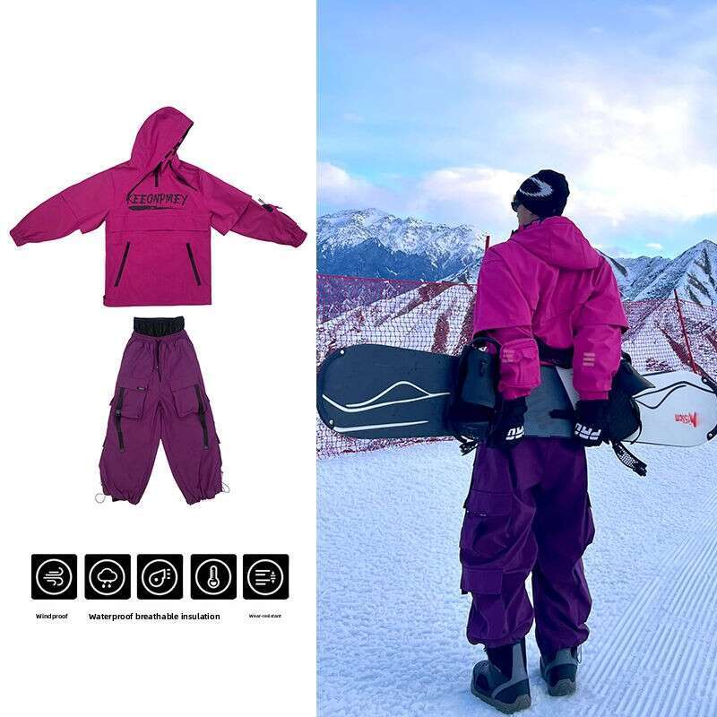 Ski Suit for Women, Double Board, Waterproof, Thick Hanging Strap, Detachable, Slim Fit, Single, Female, Couple