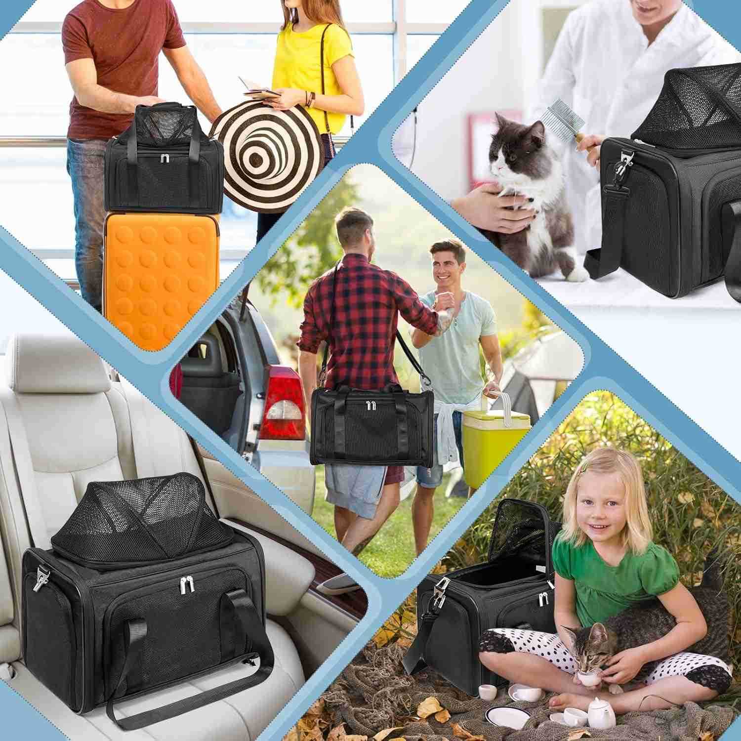 18 Lbs Cat Carrier with TopExpandable Space Pocket 3 Opening for Small Dog Soft Side Airline Approved Pet Carrier Easy Clean 3 Ventilated Mesh Foldabl