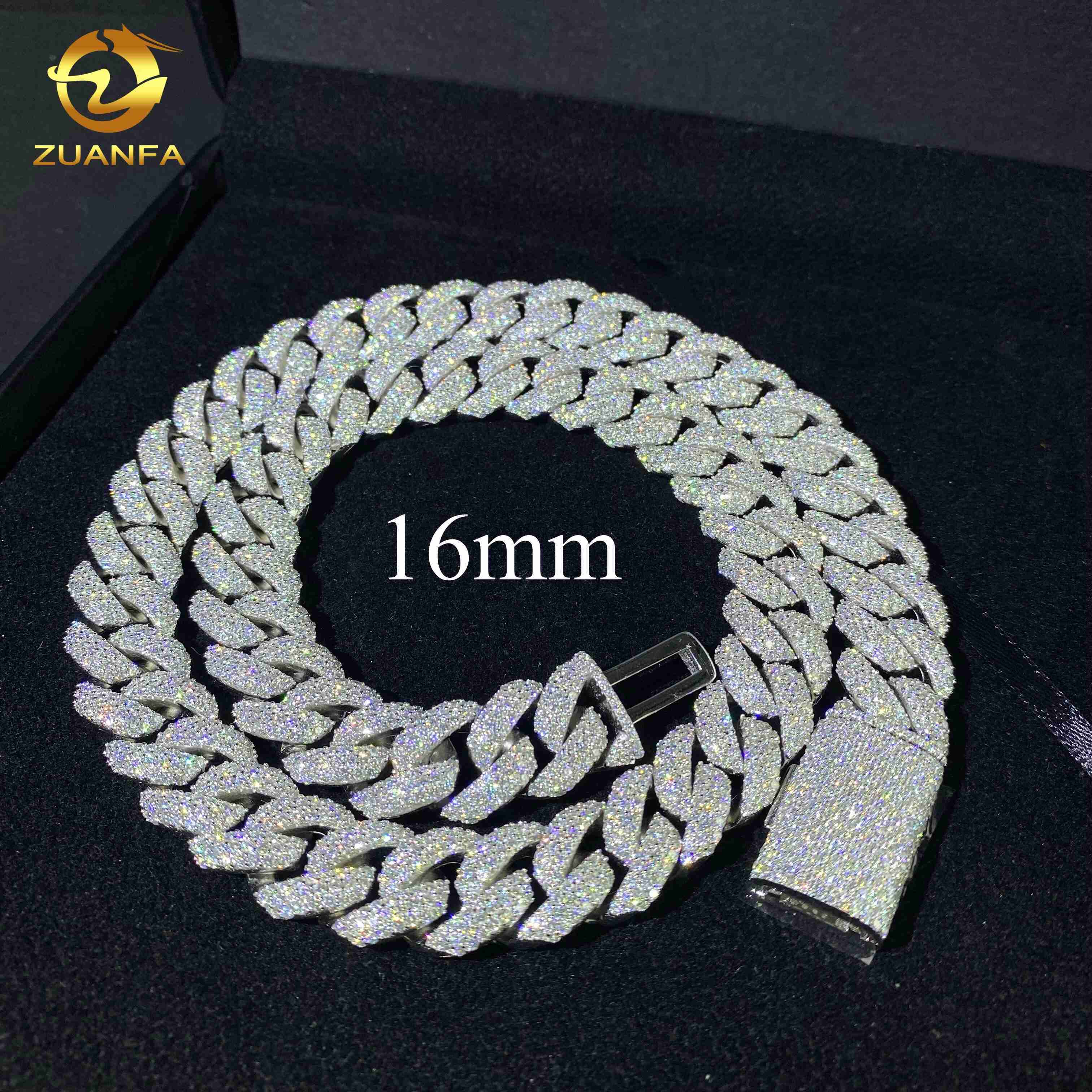 Hot Sale16mm 3rows Iced Out Diamond Hip Hop Jewelry Necklace 925 Silver VVS D Moissanite Miami Cuban Link Chain Necklace