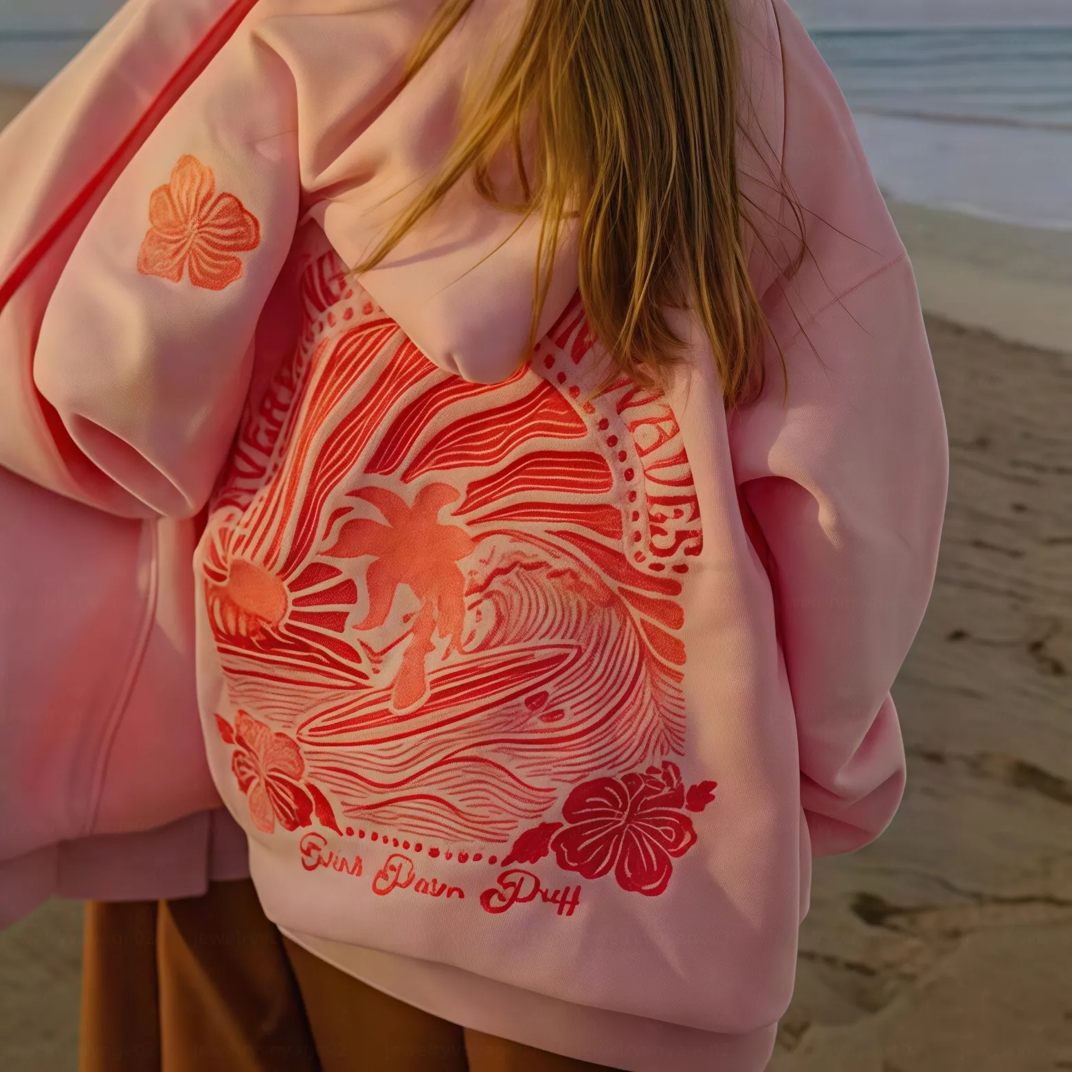 Pink palm Hoodiesdesigner Womens Pink Hoodie For Woman Embroidered Hooded Hoody Sweatshirt Fashionable Streetwear Hoodies Hooded Jumper