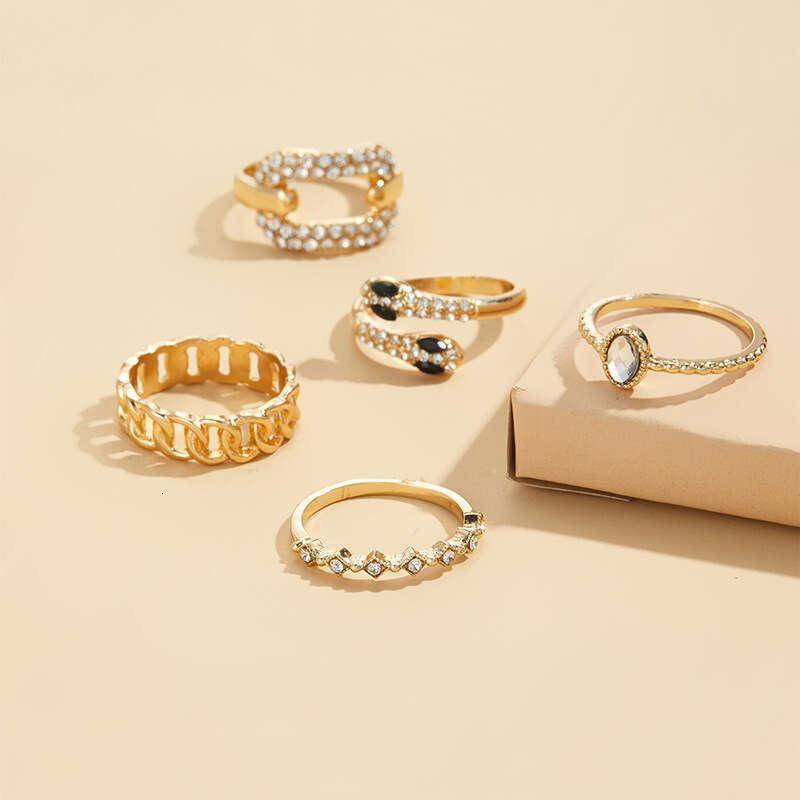 Niche Light Jewelry Snake-Shaped Ring Set Accessories Inlaid Dia Women's Couple Rings