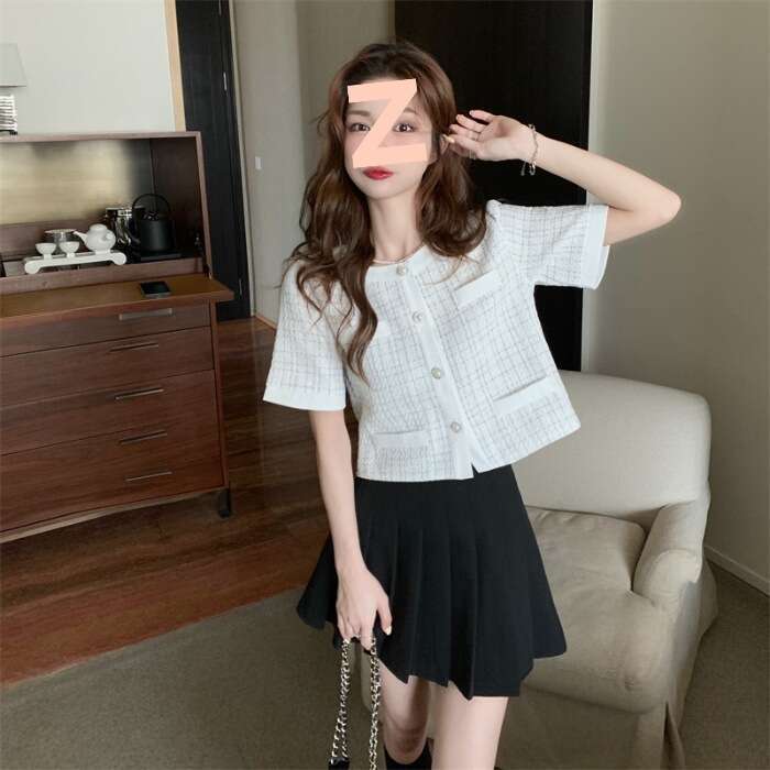 DHEssentials 2025 Summer New Design Sense Niche Chic Plaid Top Women Trendy Little Chanel Style Elegant Black Short Jacket