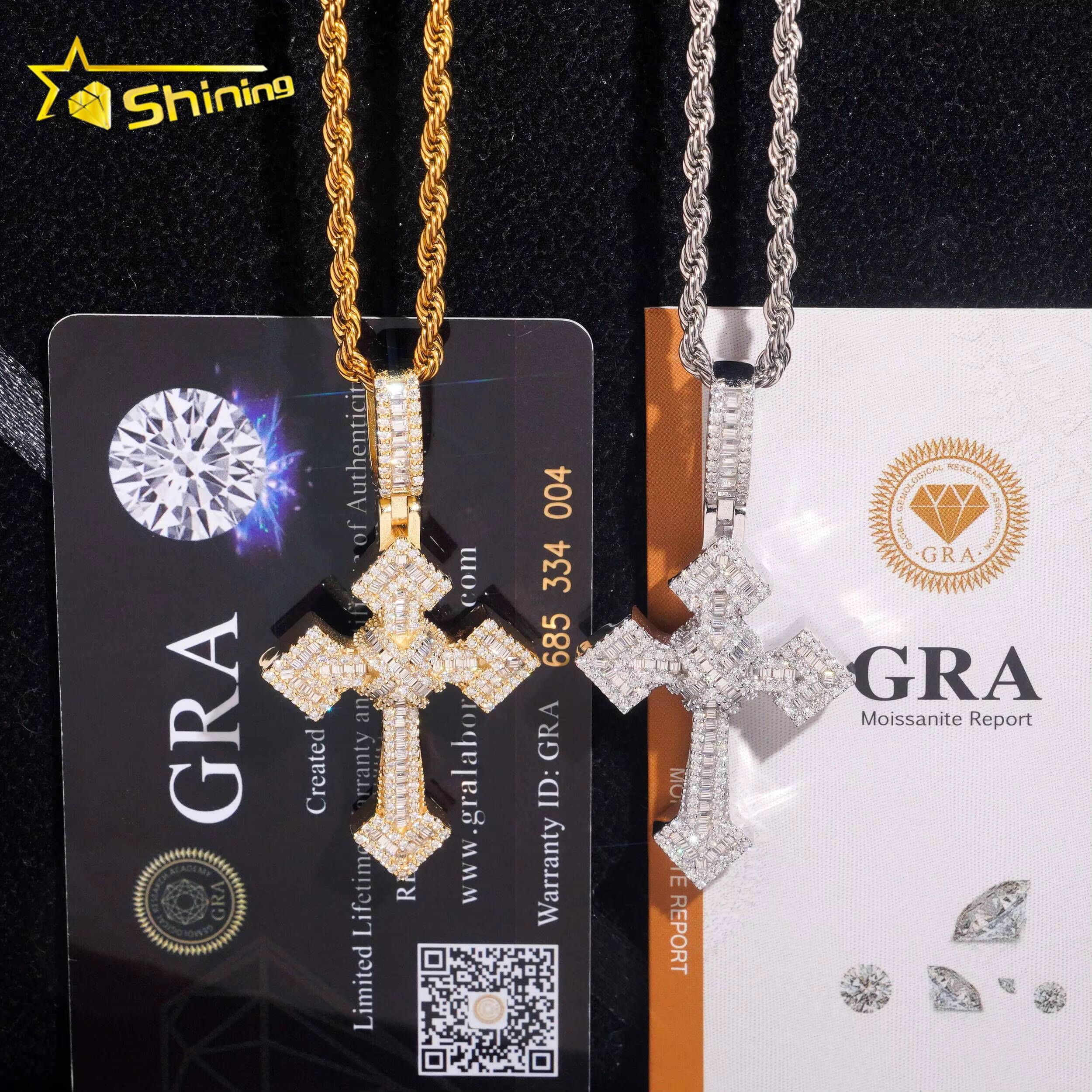 Ready to Ship GRA Certificate Bling 925 Silver Iced Out Mens Hip Hop Cross Moissanite Pendant