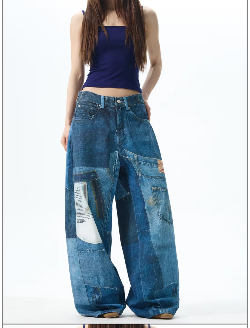 G6676# Blue Men Women Jeans Fashion Vintage Streetwear Y2K Wide Leg Jean Trouser Baggy Denim Pants
