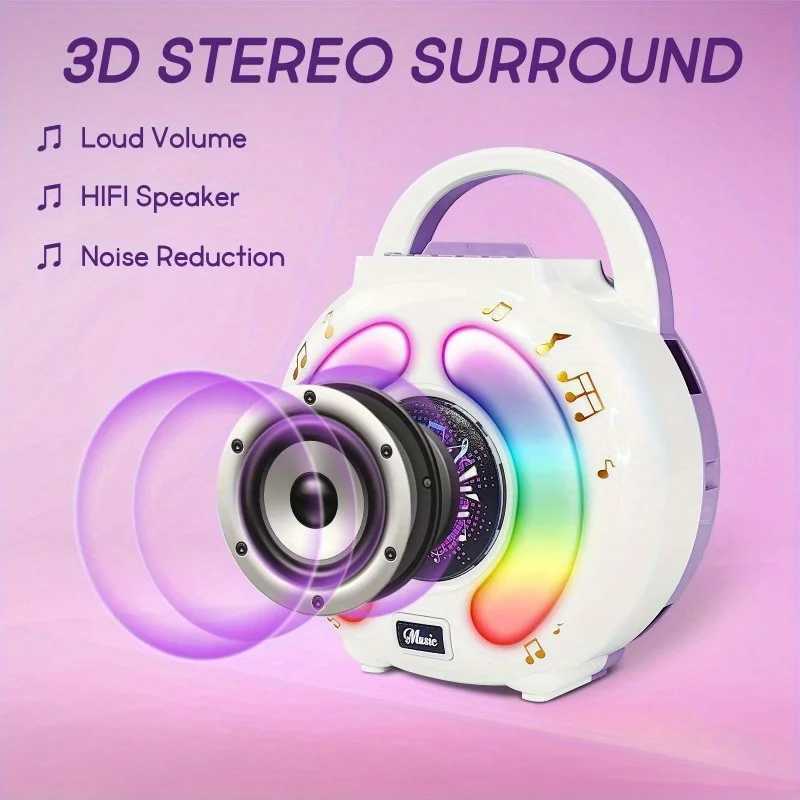 Karaoke Machine with 2 Microphones Kid Portable Karaoke Music Toy with Light Recording Voice Change Function for Girls Boys Gift C250912