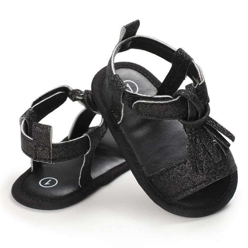 Summer Breathable Learning Shoes for 0-1 Year Old Tassel Sandals with Air Circulation Sequins Soft Soled Baby Footwear