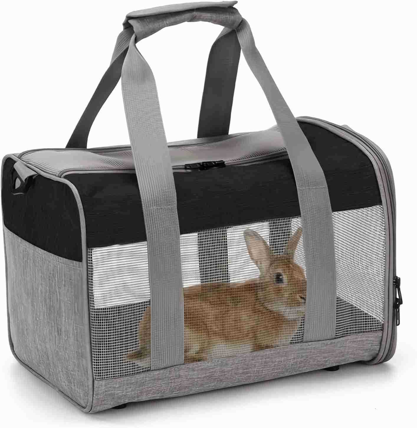 Bunny Carrier for Travel Camping Outdoor Small Pet Carrier Guinea Pig Carrier Breathable Pet Portable Hand Bag for Hamster Bunny Guinea PigBlack GrayW