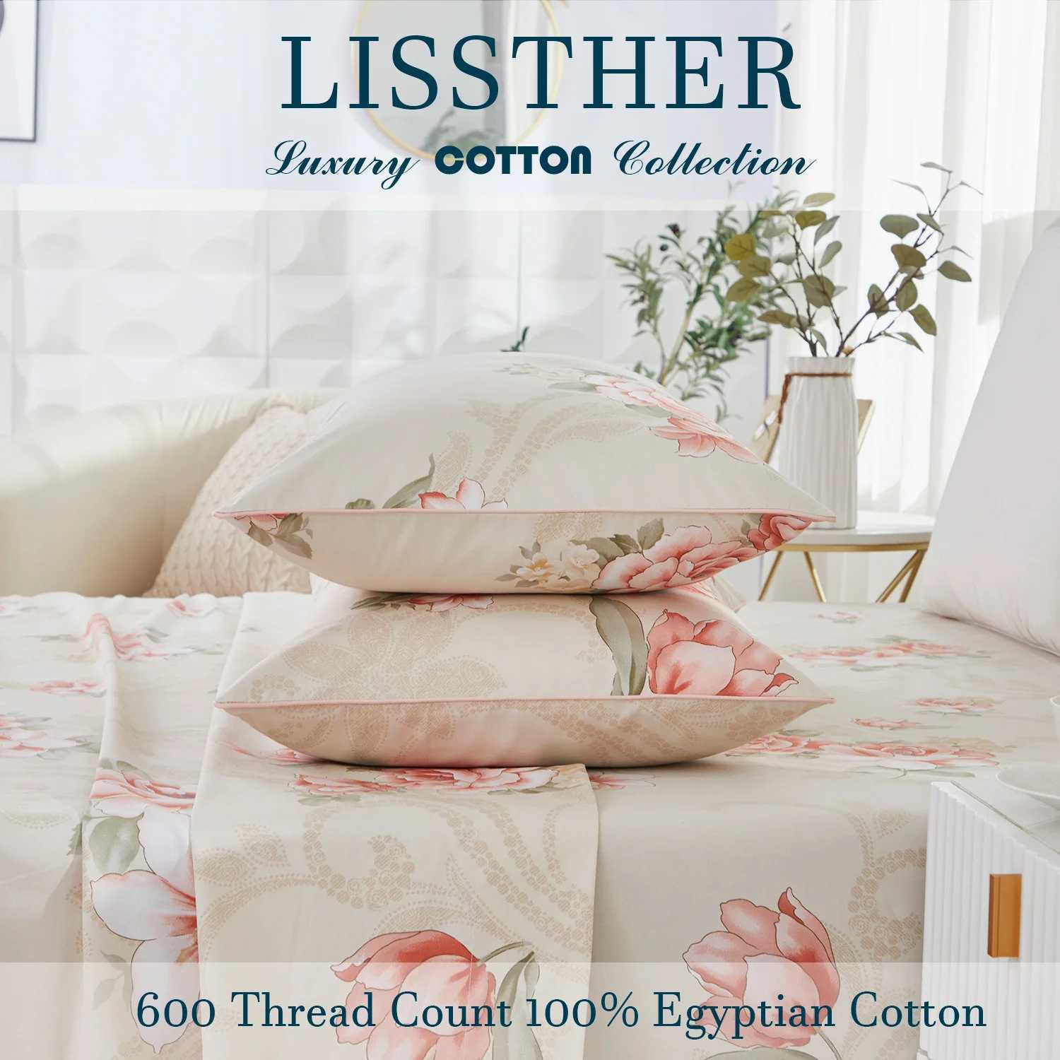 3pcs 600TC 100 Egyptian Cotton Duvet Cover Set Pink Blooming Rose Pattern Soft SkinFriendly No Inserts C250912