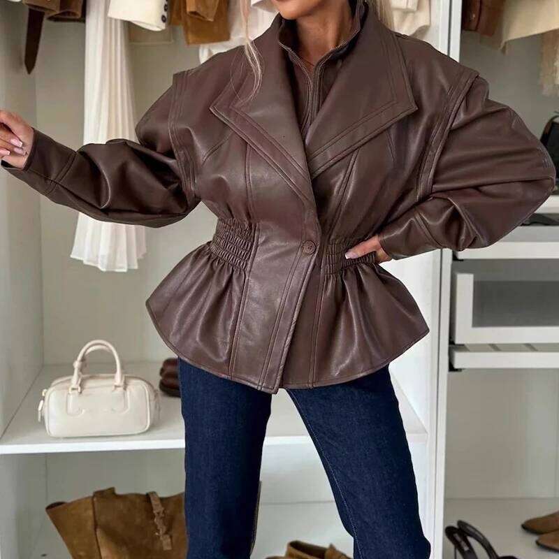 Spicy Girl Locomotive High Street Commute Jackets Fashion Solid Color Lapel Long Sleeve Short Coat Autumn Winter Casual Outwear