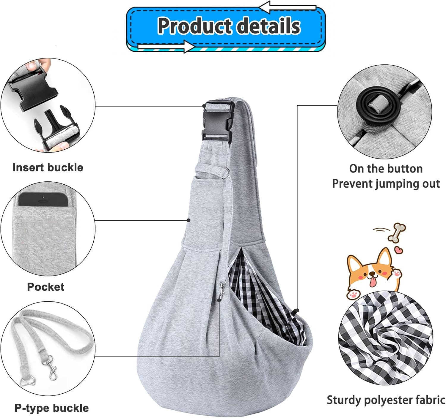 Dog Sling Carrier for Small Dogs Cat Puppy Pets Up to 165lbs Comfy Hard Bottom Support Adjustable Padded Shoulder Strap HandsFree Dog Carrier Sling Ba