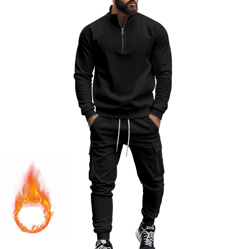 Designer tracksuit Men's Fleece-Lined Casual Workwear Pants Set with Zip Jacket EU Size: S-3XL