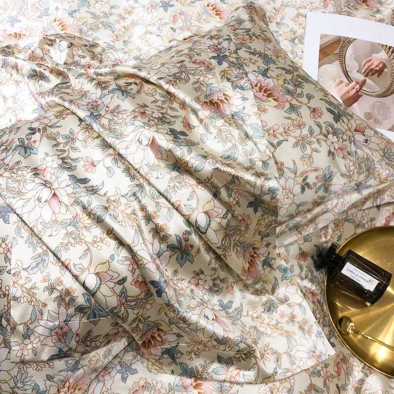 Floral Mulberry Silk Bedding Set with Duvet Cover Bed Sheet Luxury Highend Quilt Cover FittedFlat Bedsheet Double Queen Size C250912