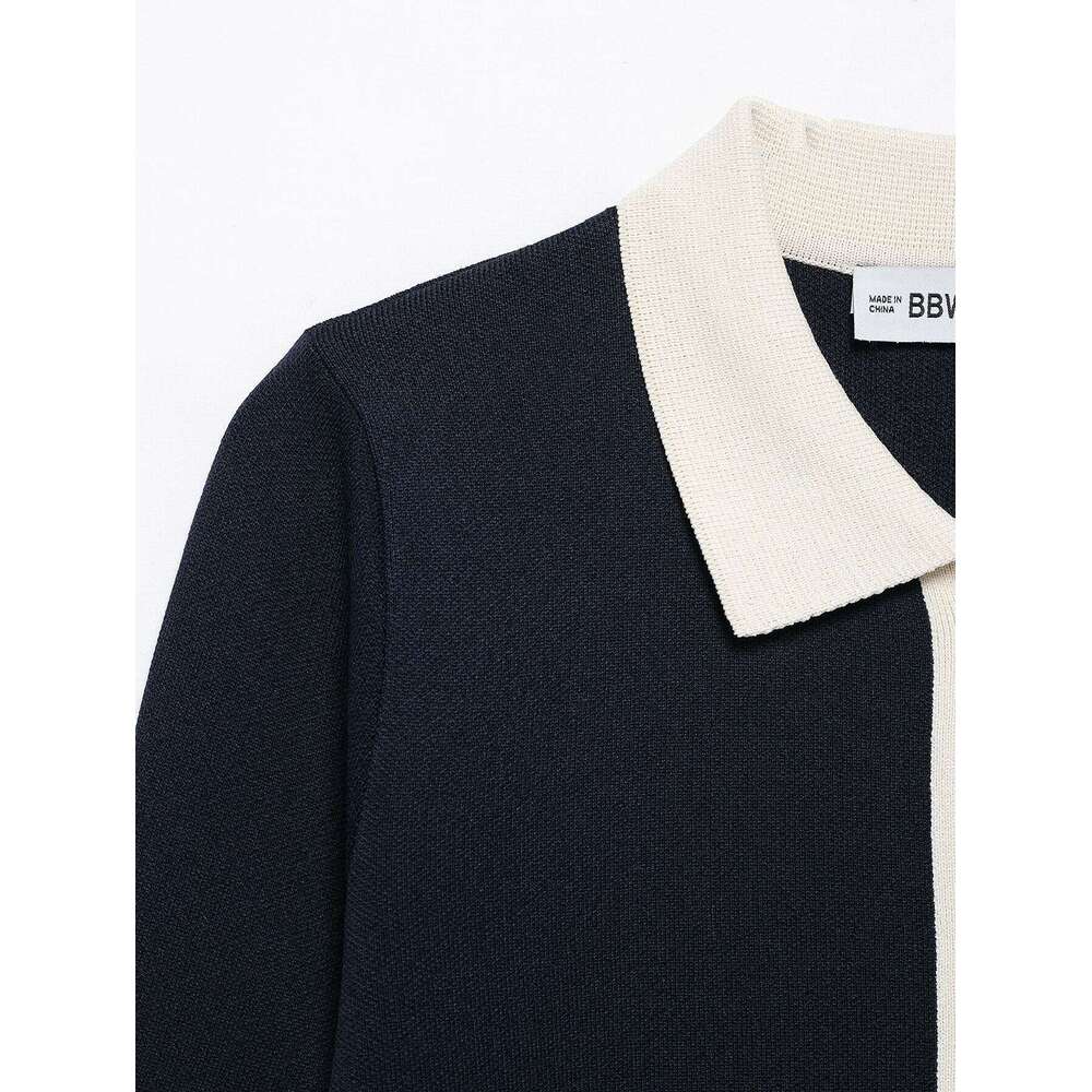 DHEssentials 2025 Summer New Style Little Chanel Black and White Contrast Gold Button Turn-Down Collar Short Sleeve Dress 1822101