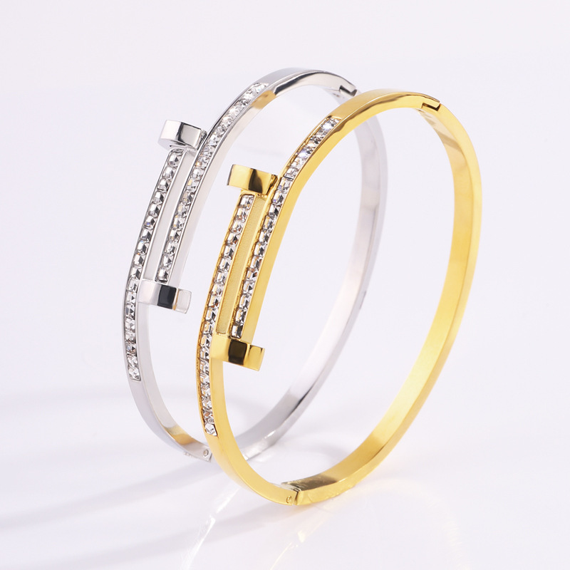 2025 New Designer Stainless Steel Zircons Bracelet Double Headed Screw Full Dia Gold Plated Bracelet For Women Luxury Fashion Two Nails Design Adjusta