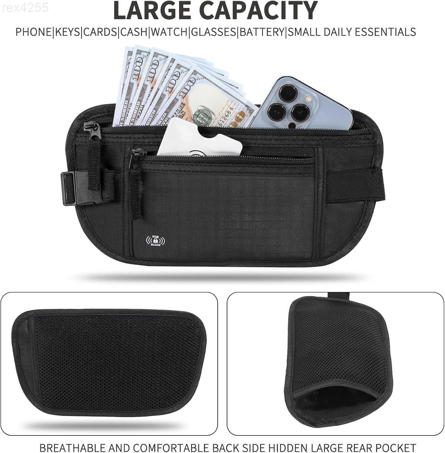 Money Belt For Travel Women Men Hidden Rfid Passport Holder For Travel BlackW250912