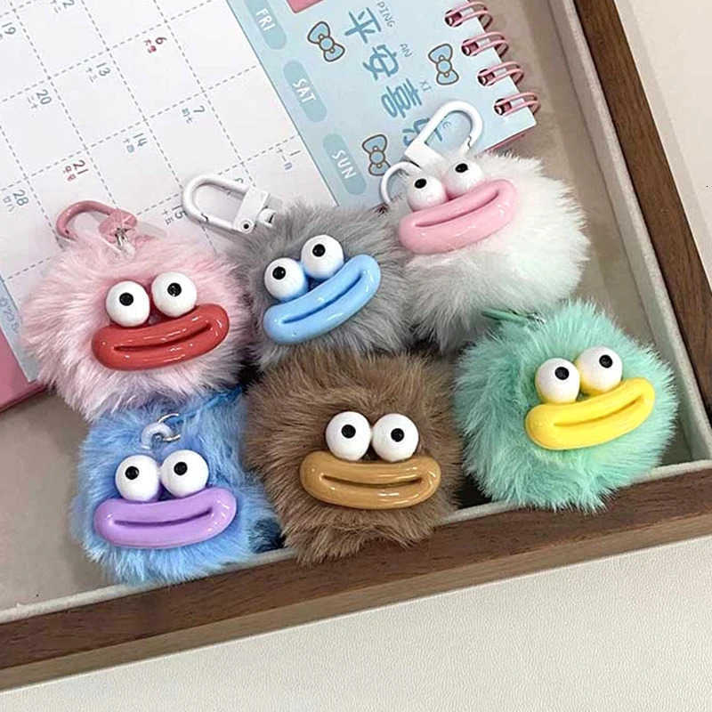 Sausage Mouth Hair Ball Key Chain Funny Plush Doll Pendant Key Ring Charms Backpack Car Decor Bag Accessories M250912