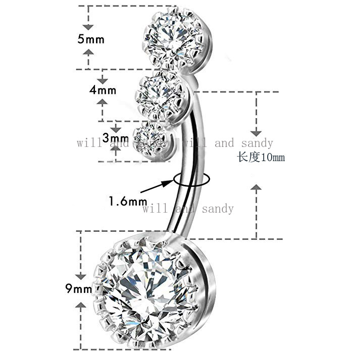 Allergy Free Surgical Steel Diamond Belly Ring Rose Gold Heart Butterlfy Charm Cubic Zircon Navel Bell Button Rings for Woman Tank Top Belly Piercing 