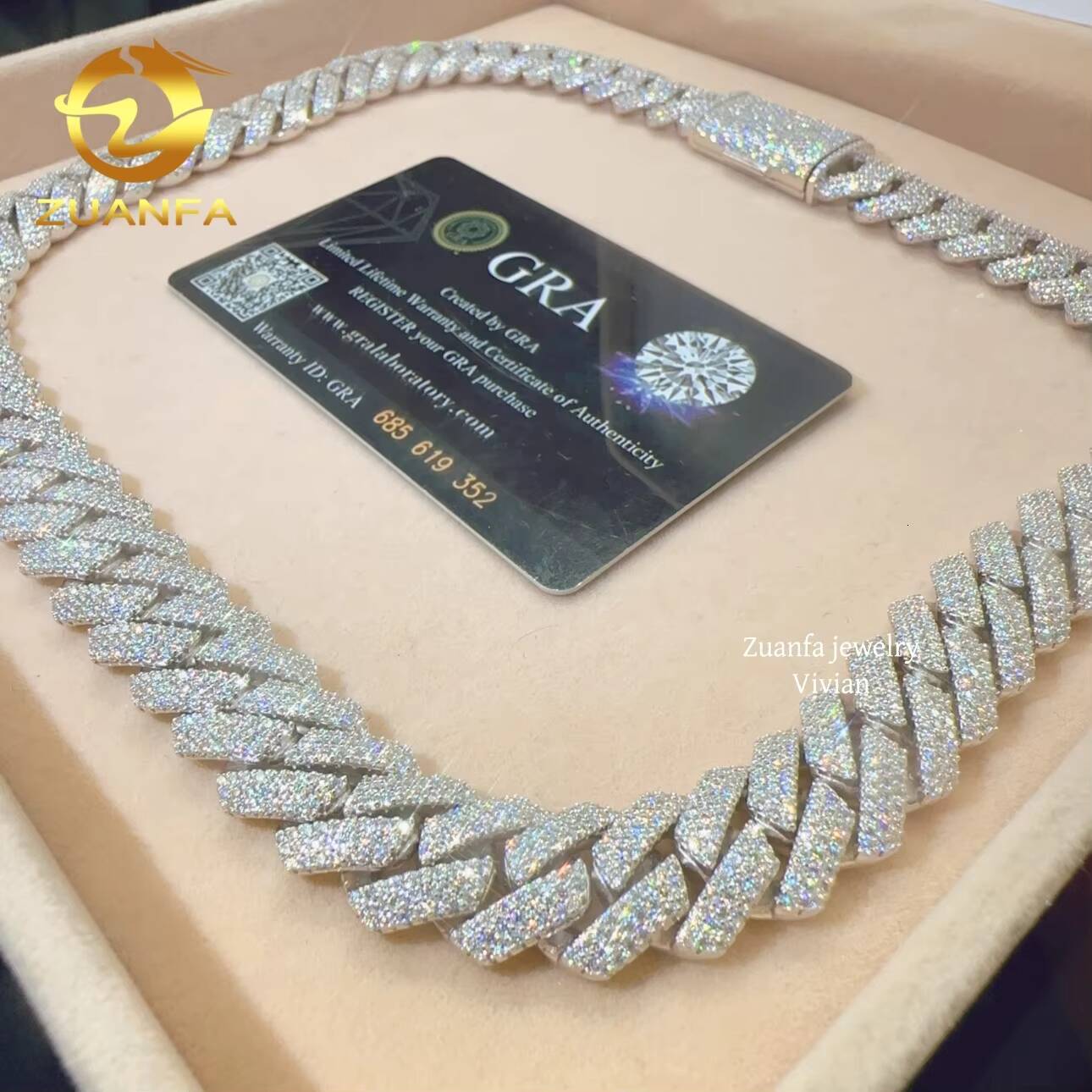 15MM Sterling Silver 925 D Color VVS Cuban Link Chain Moissanite Diamond Iced Out Hip Hop Fine Jewelry Cuban Link Necklace