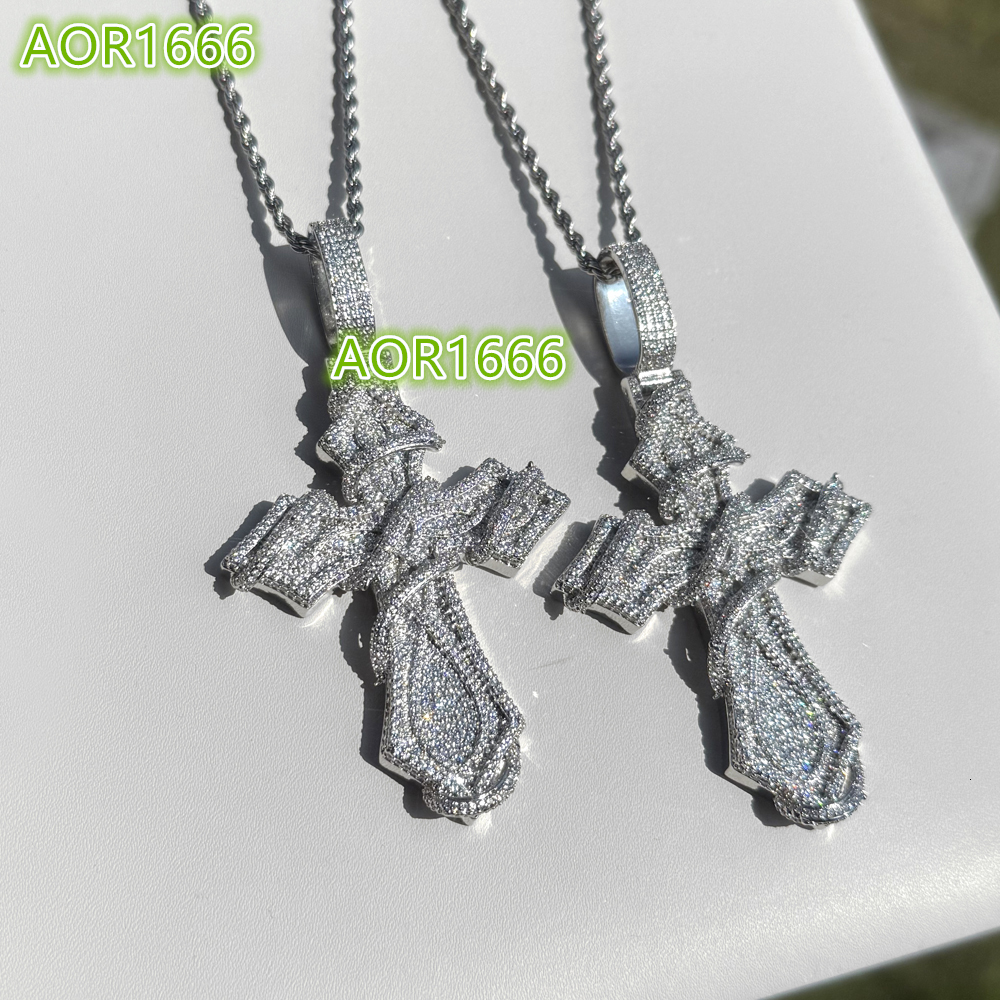 Men's Hip Hop Moissanite Cross Pendant Necklace 925 Silver White Gold Jewelry for Wedding Engagement Party