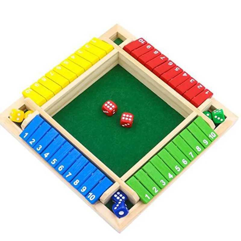 Deluxe Four Sided 10 Numbers Shut The Box Board Game Set Toy Dice Party Club Drinking Games for Adults Families L250911
