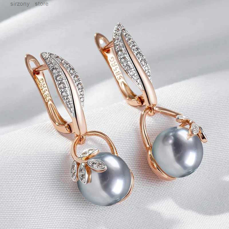 585 Rose Gold Color Luxury Wedding Zircon Jewelry Gifts Gray Pearl Womens Long Drop Earrings Z250730 Z250911