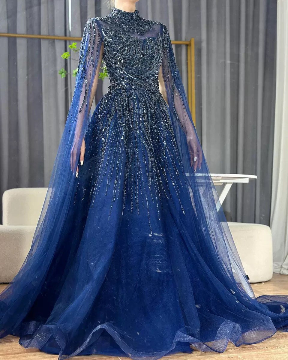 A-line Arabic Prom Dresses 2025 Beaded Sequined Tulle Sheer Neck Evening Formal Party Second Birthday Engagement Gowns Plus Size Dress For Special Occ