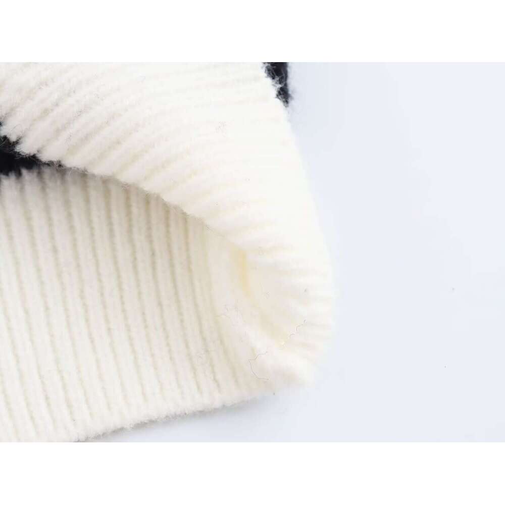 DHEssentials 2025 Autumn New French Style Chunky Knit Polo Square Neck Striped Pullover Sweater