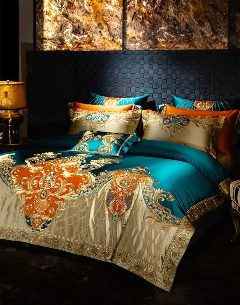 Golden Embroidery Patchwork Duvet Cover Set Luxury Royal Bedding Set 4610Pcs Comforter Cover Bed Sheet Bedspread Pillowcases C250912