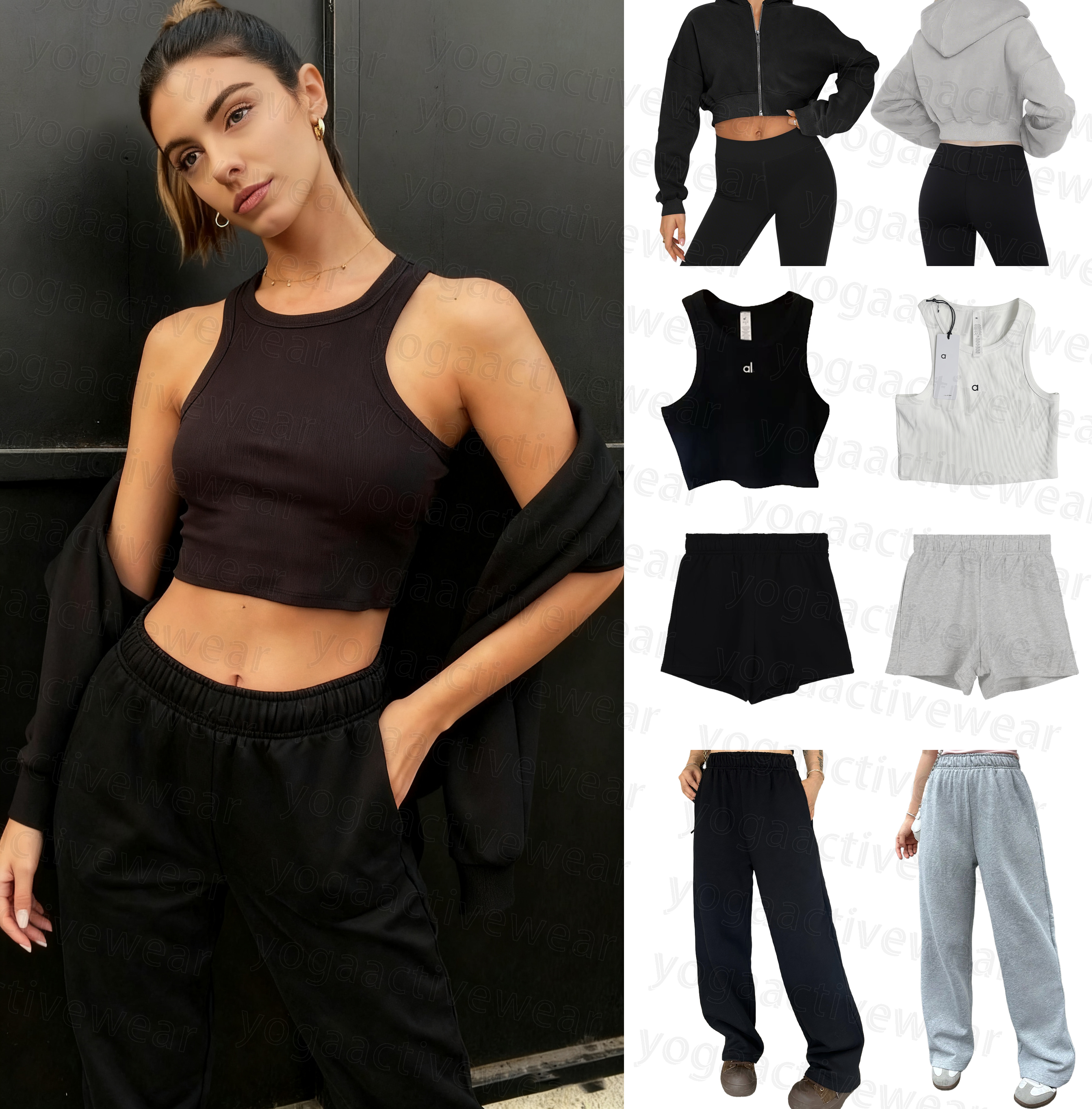 Best-Selling women clothes Yoga Set Hoodie Crewneck Sweatshirt Pants Sexy Tank Top Fall Winter Travel Sports Homewear Aloness women clothes