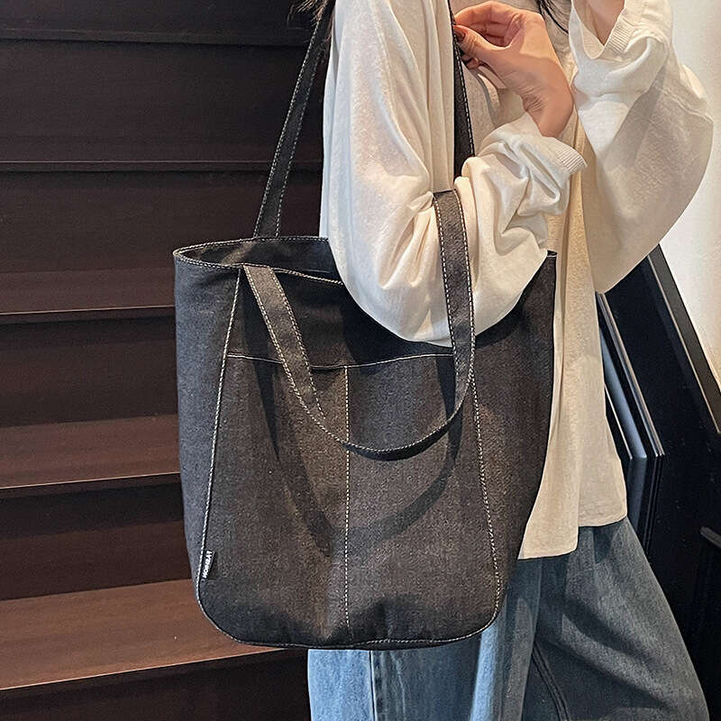 New Casual Solid Color Large Capacity Denim Tote Versatile Commuter Student Class Shoulder Bag Designer Bags for Women