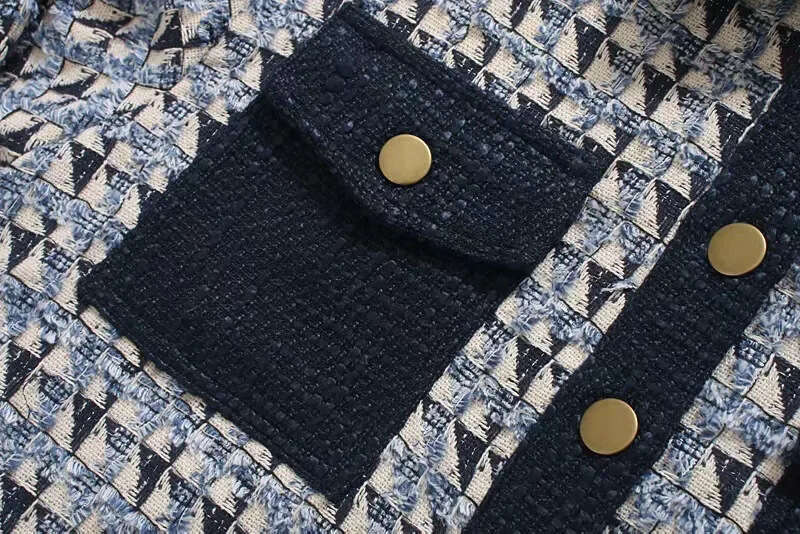 DHEssentials 2025 Autumn Winter New French Style Petite Loose Short Woolen Diamond Color Block Jacket Coat