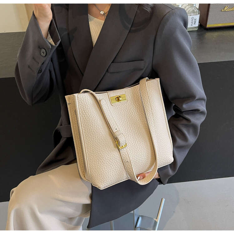 Fashion Simple Lychee Pattern Bucket Designer Bags Korean Style Versatile Commuter Women's Casual Shoulder Crossbody Bag