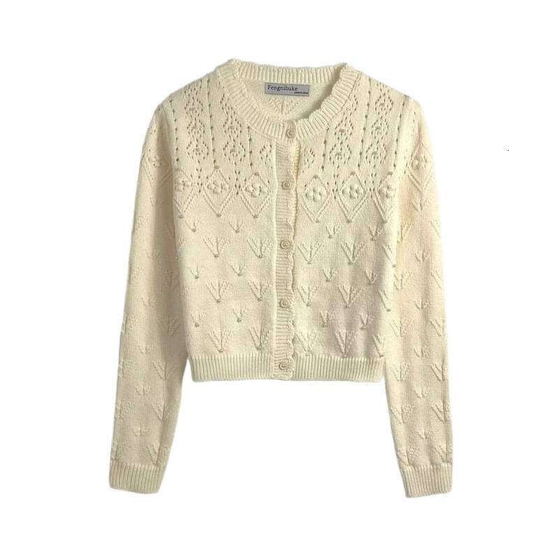 DHEssentials 2025 Autumn French Gentle Hollow Out Round Neck Design Sense Little Chanel Style Knitted Cardigan 950103
