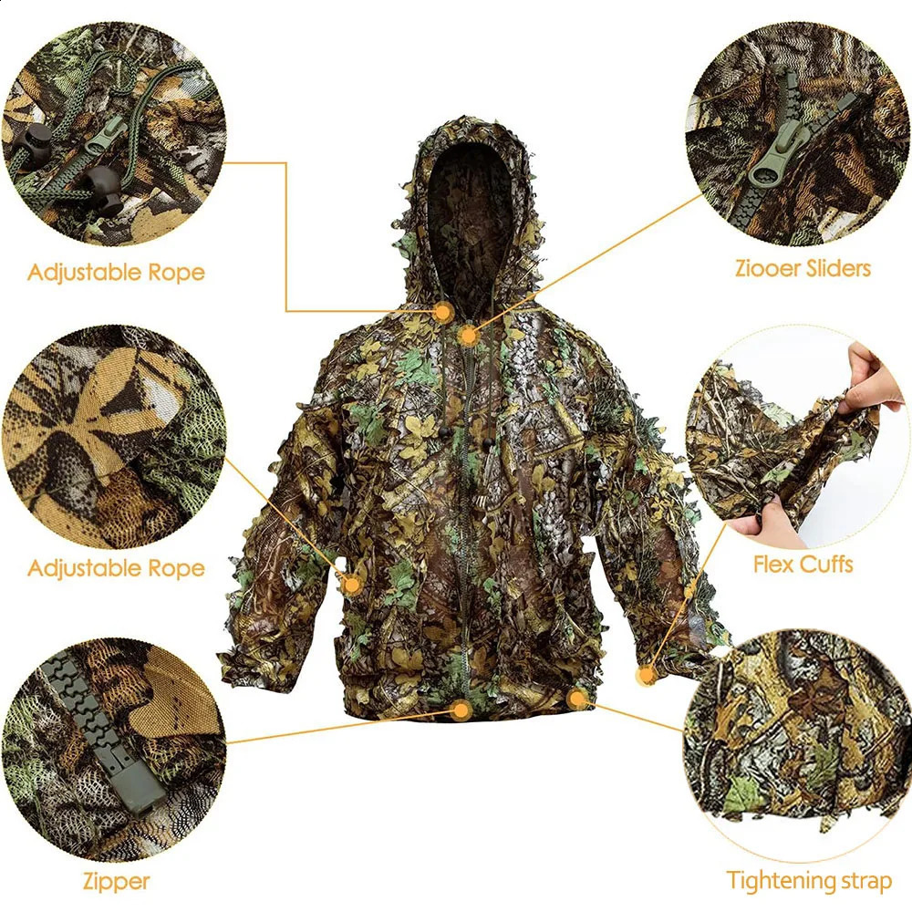 Ghillie Suit Men Women Kids 3D Leafy Bionic Camouflage Hunting Clothing CS Shooting Suit Tactical Combat Clothes Set250911