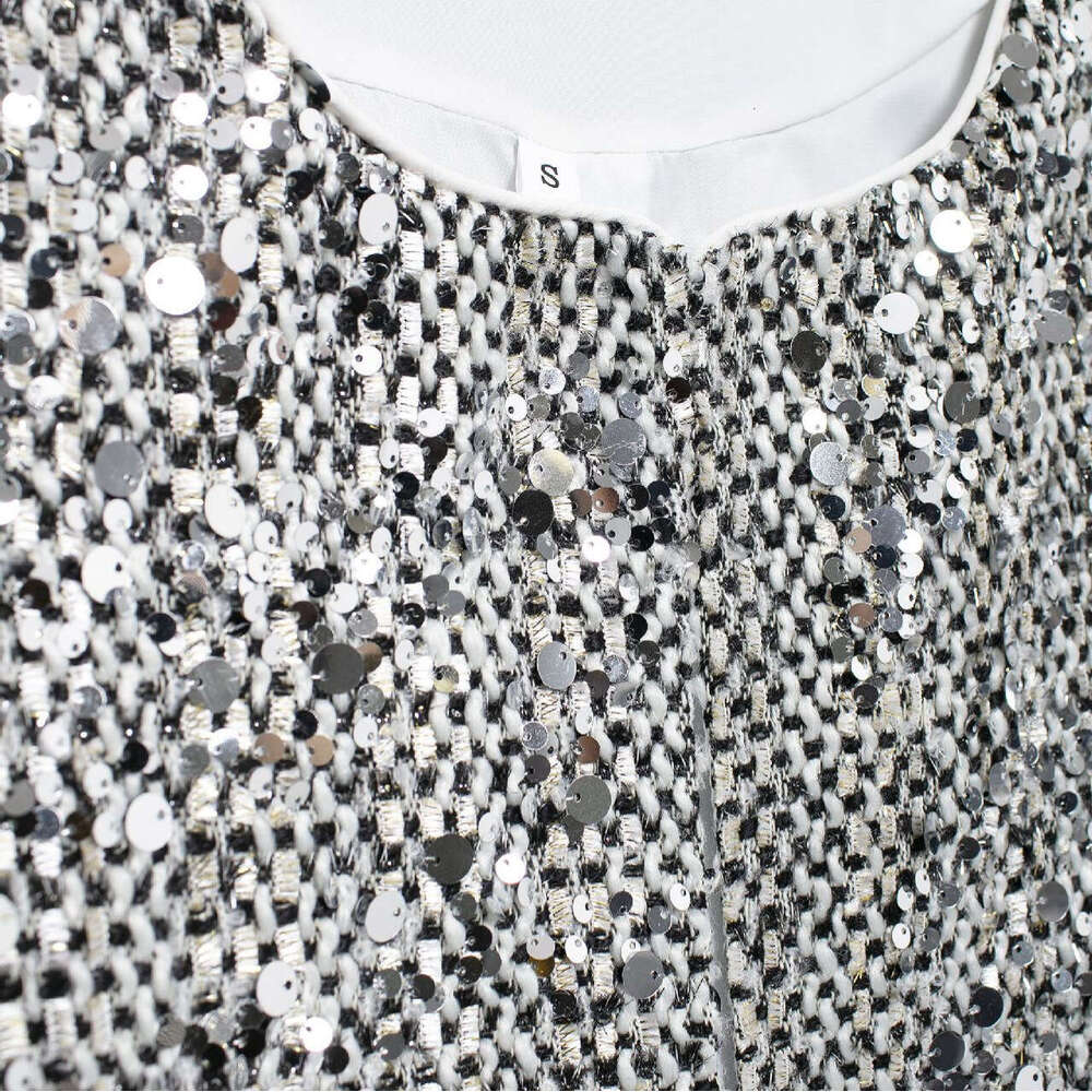 DHEssentials French Style Chic Personality Street Round Neck Tweed Short Sequin Jacket