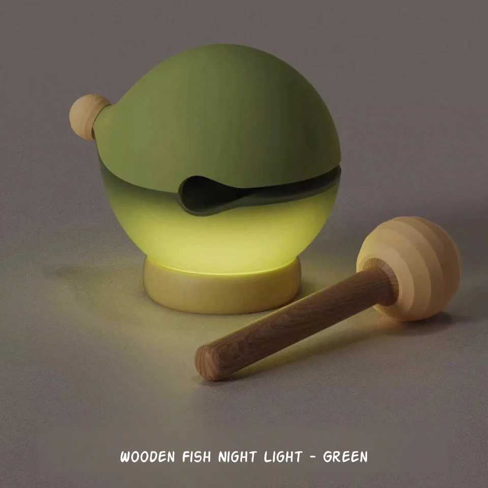 Wooden Fish Night Light Knock to Change Color Brightness USBC Rechargeable Mood Lamp for Stress Relief Bedroom Decor C250912