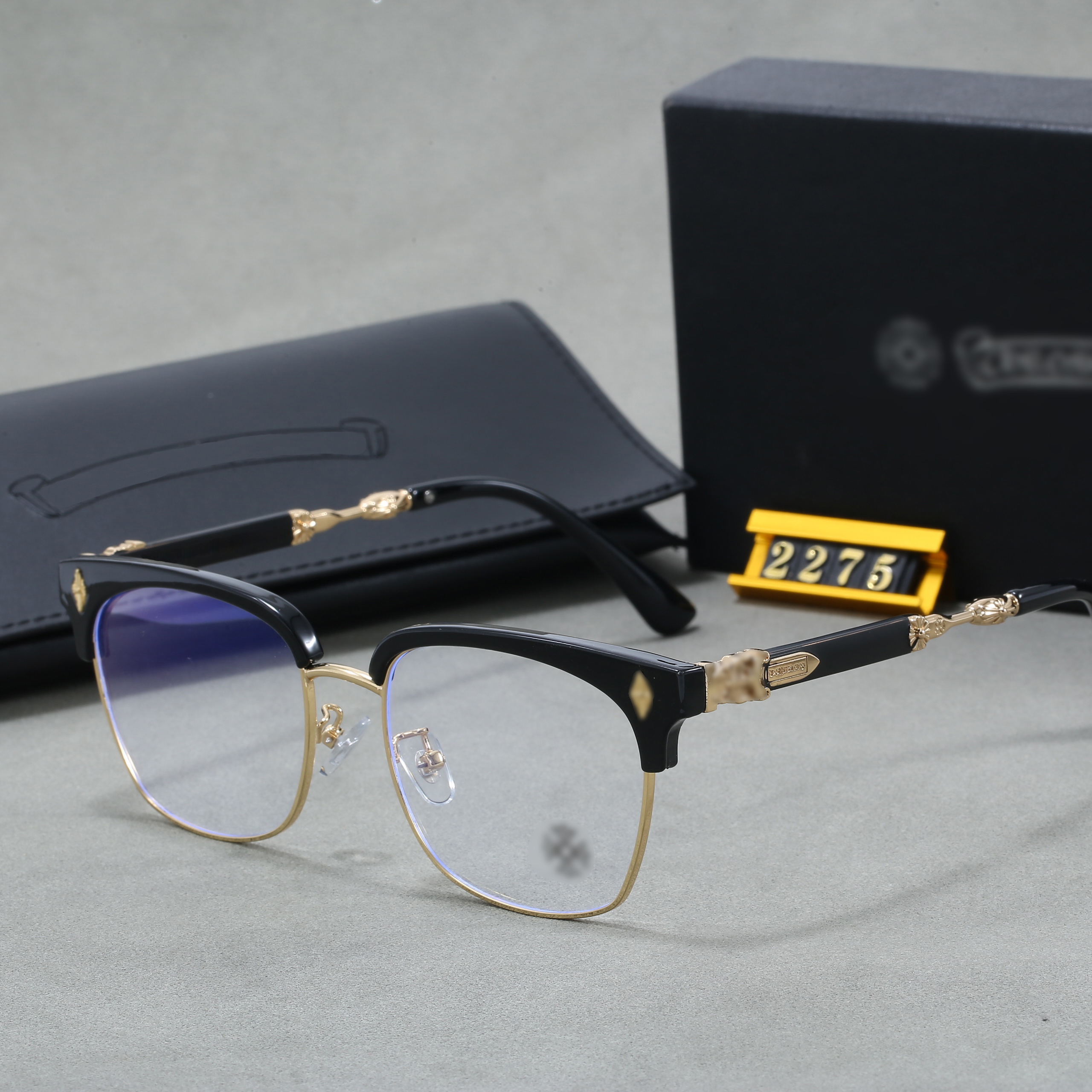 Designer sunglasses women's fashion classic half frame chrome glasses men's chrome cross shaped glasses, outdoor casual daily wear, flat glasses, high quality