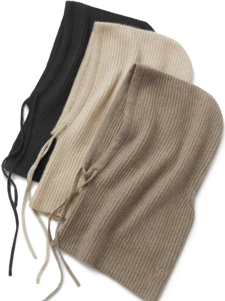 Wool Knitted clava Hat For Wen Winter Hooded Drawstring Sklies Face Neck Protect Soft Warm Cashmere SKi Bonnet G250910