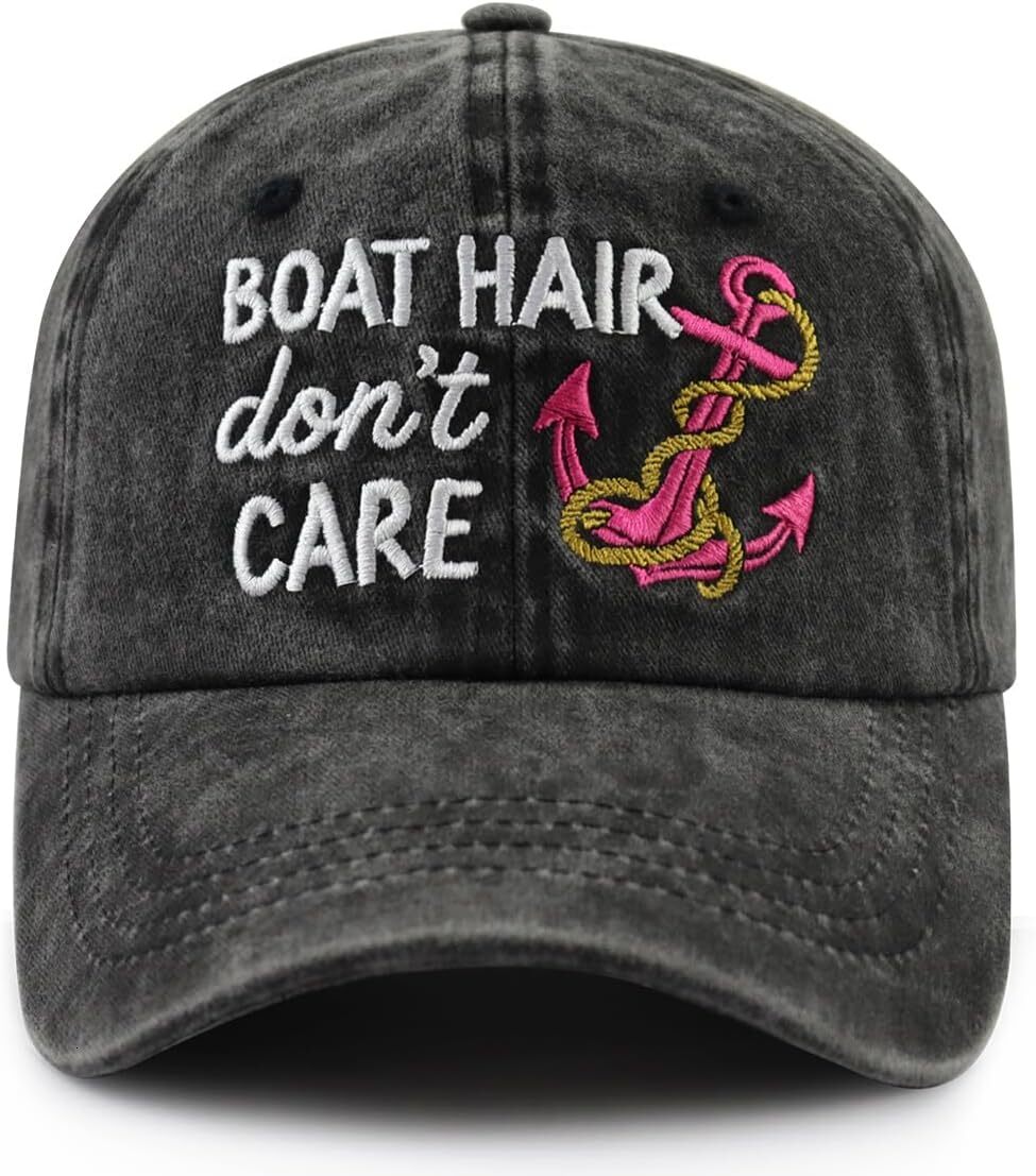 Boat Hair Don't Care Hat for Men Women, Funny Adjustable Cotton Embroidered Boating Sailing Baseball Cap