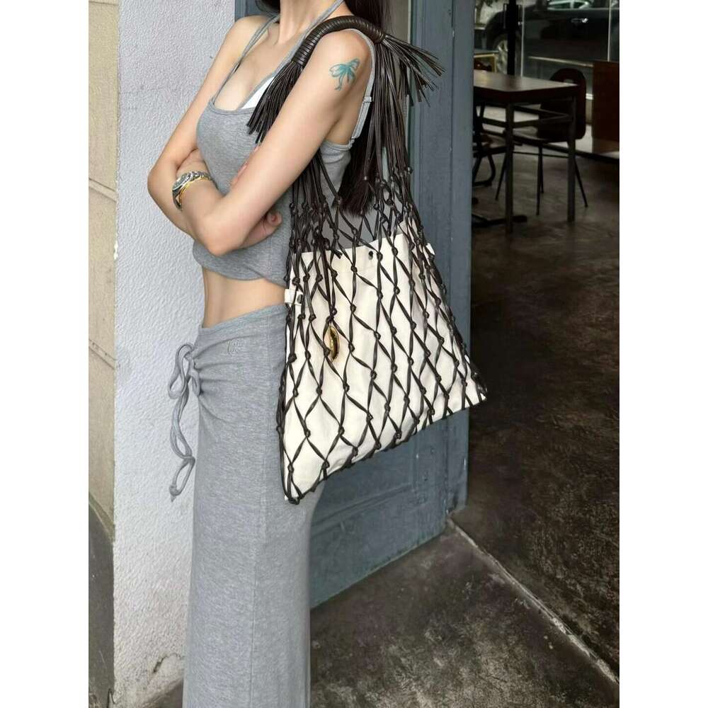 Designer Bag Tote Bag Shoulder Bag THREE New Trendy Fashion Versatile Hollow Woven Rope Design Tassel Strap Single Shoulder Handbag For Women