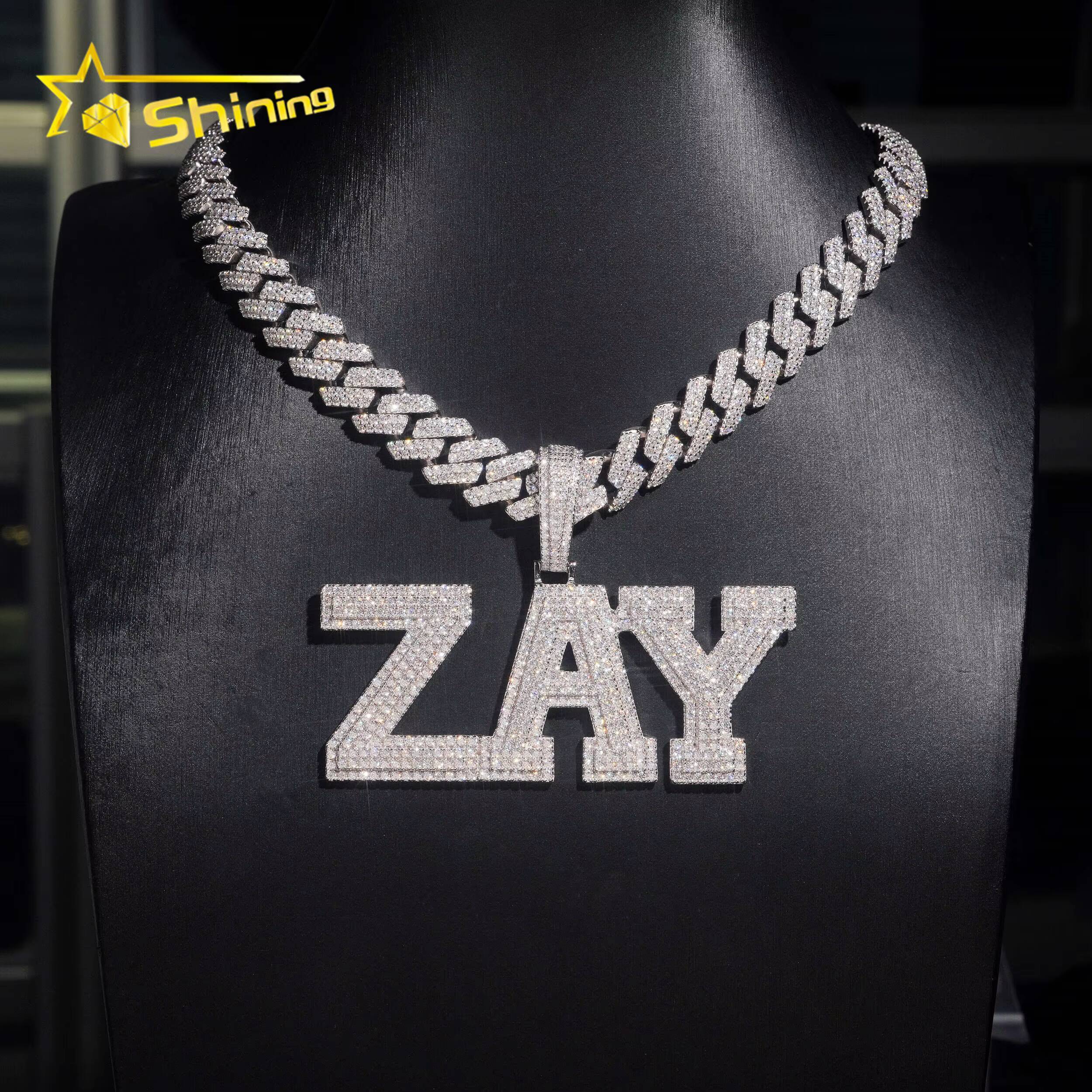 GRA Pass Diamond Test Moissnaite Charms Pendant Silver 925 Gold Plated Hip Hop Iced Out Moissanite Custom Letter Name Pendant