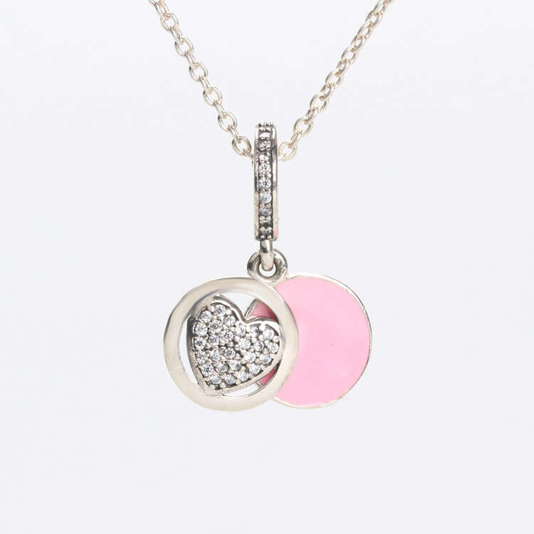 New S Pure Sier Inlaid Dia Loyalty Heart Pan Family Enamel Pink Bracelet Charm Pendant