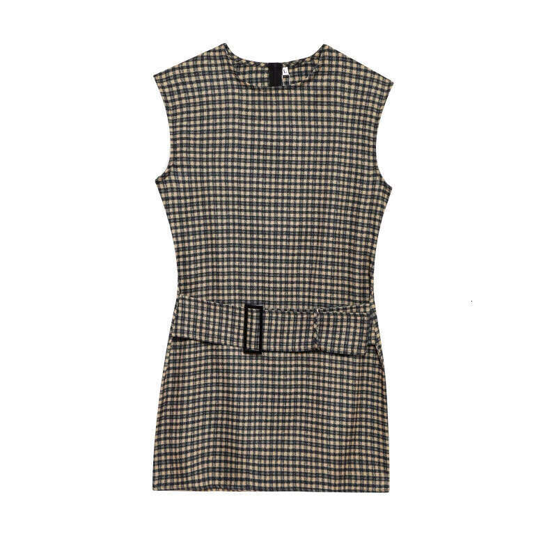 DHEssentials 2025 New Style Women's Fashion Belt Double-Sided Fabric Sleeveless Mini Dress 0264870