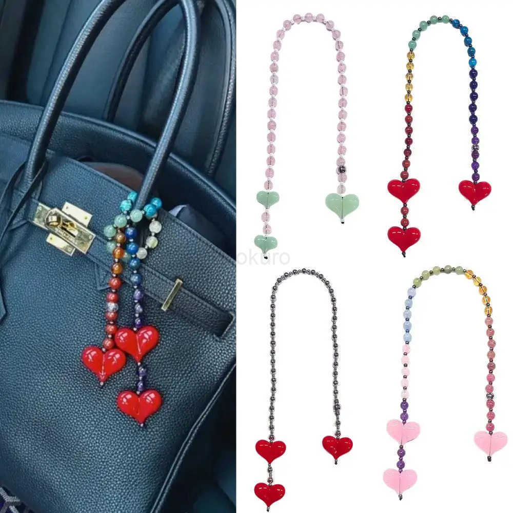 Fashion Key Chain With Red Heart Y2k Style Bag Pendant Sweet Cool Trendy Bag Pendant Korean Cute Beaded Keychain Bag Charms New M250912