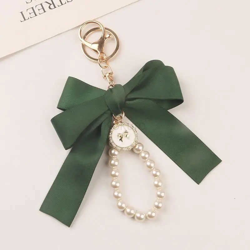 Fashion Large Bowknot Ribbon Pearl Key Chain Womens Multicolor DIY Key Pendant Hanging Ornament Sweet Bag Accessories M250912