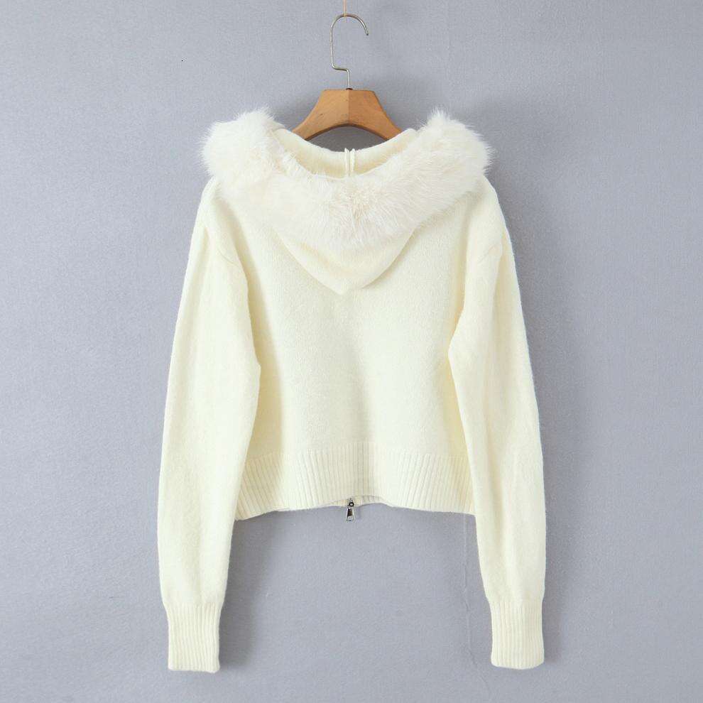 DHEssentials 2025 Autumn Women's French Fashion Slim Fit Commuter Faux Fur Collar Double Zipper Cardigan Sweater Jacket